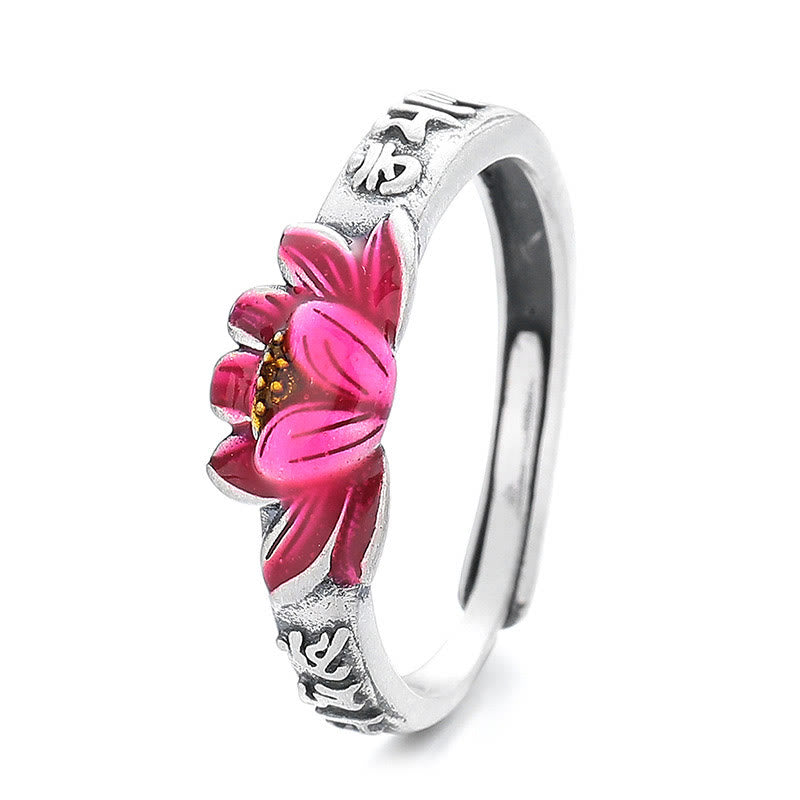925 Sterling Silver Om Mani Padme Hum Lotus Relief Adjustable Ring