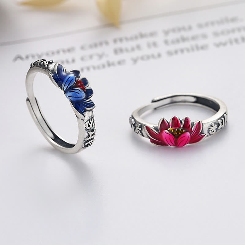 925 Sterling Silver Om Mani Padme Hum Lotus Relief Adjustable Ring