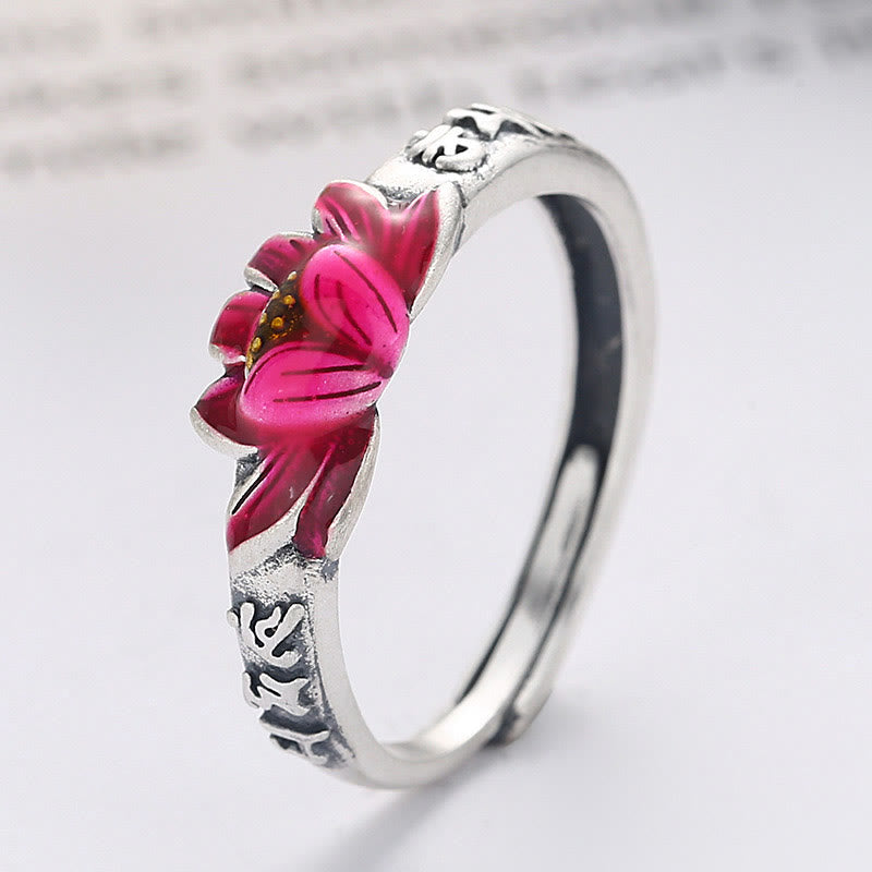925 Sterling Silver Om Mani Padme Hum Lotus Relief Adjustable Ring