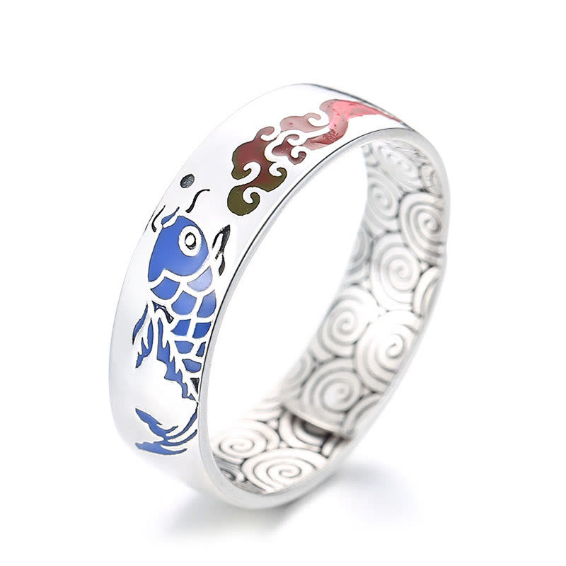 925 Sterling Silver Lucky Koi Fish Auspicious Clouds Wealth Ring