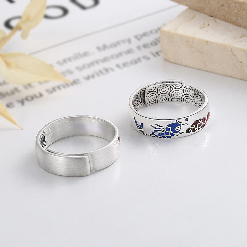 925 Sterling Silver Lucky Koi Fish Auspicious Clouds Wealth Ring