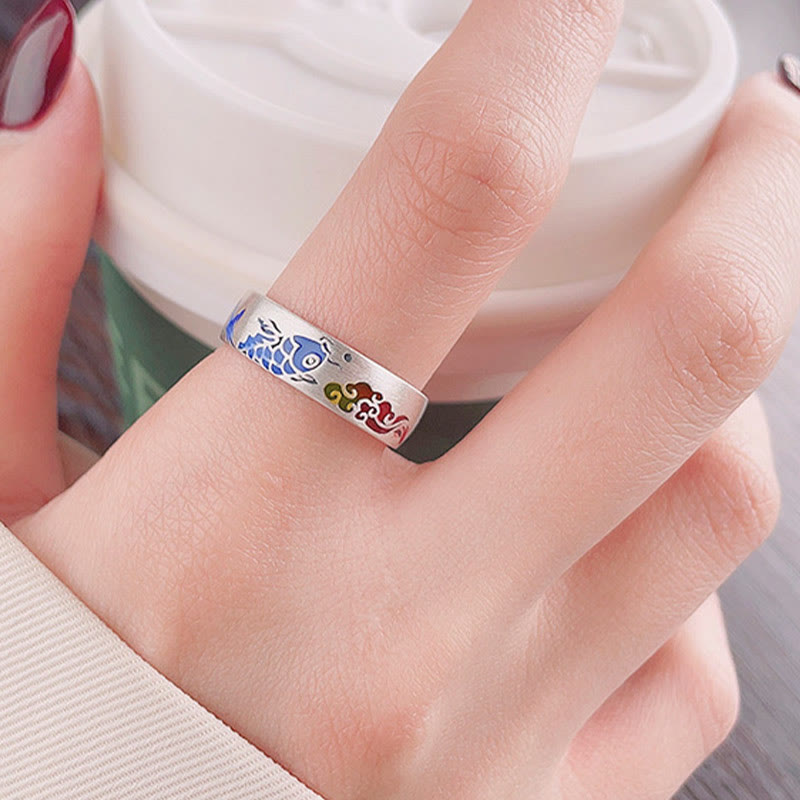 925 Sterling Silver Lucky Koi Fish Auspicious Clouds Wealth Ring