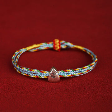 925 Sterling Silver Fu Character Luck Multicolored Rope Bracelet