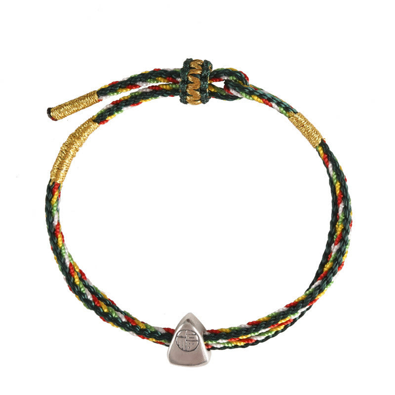 925 Sterling Silver Fu Character Luck Multicolored Rope Bracelet