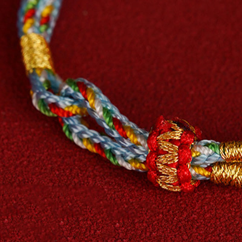 925 Sterling Silver Fu Character Luck Multicolored Rope Bracelet