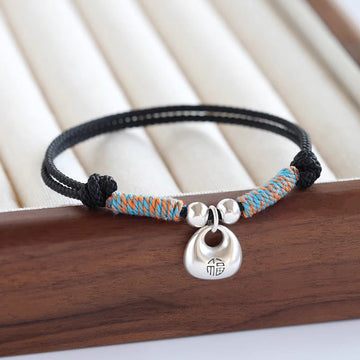 Handmade 925 Sterling Silver Fu Character Safe And Well Luck Braided Bracelet