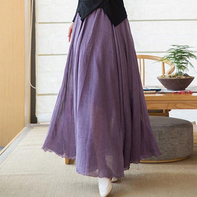 Solid Color Elastic High Waist Linen Skirt