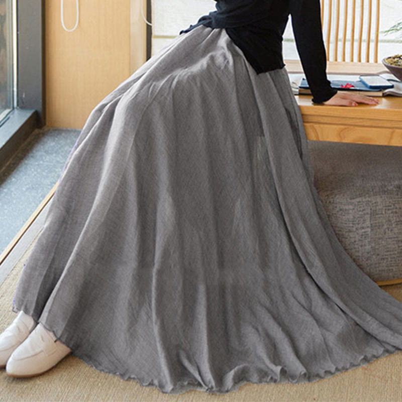 Solid Color Elastic High Waist Linen Skirt