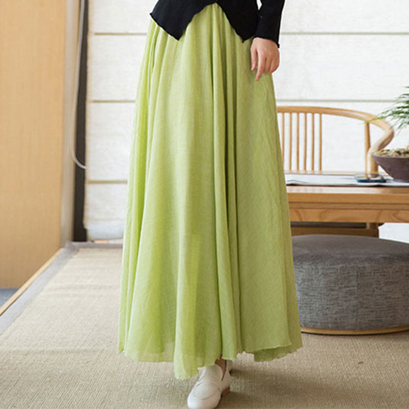 Solid Color Elastic High Waist Linen Skirt