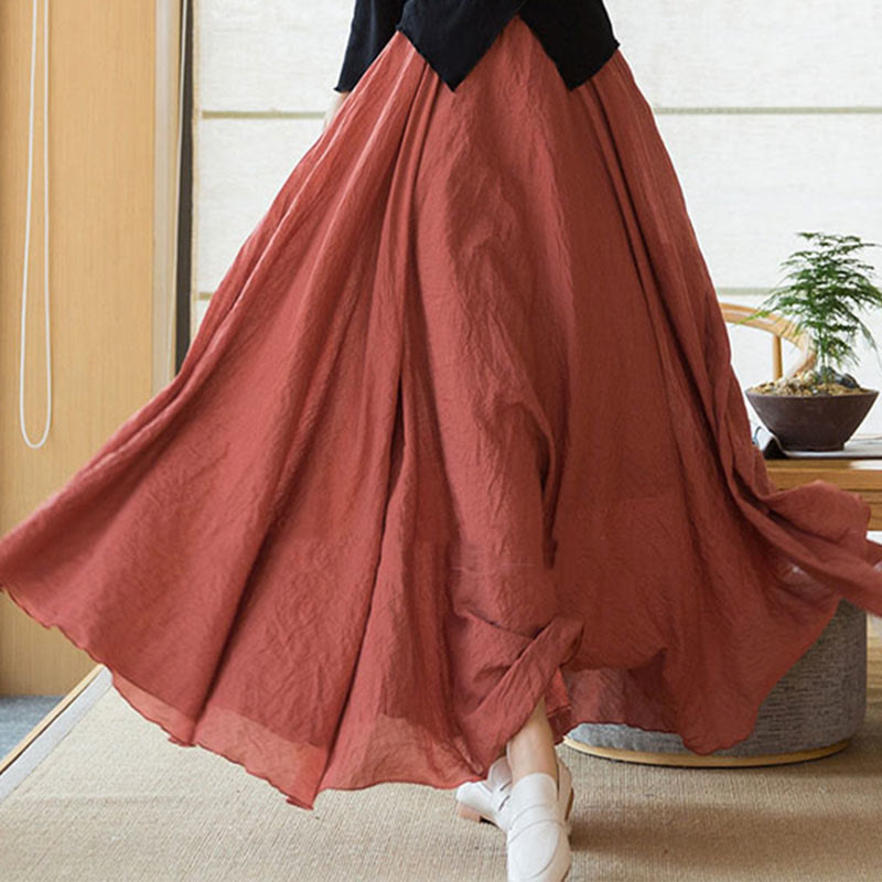 Solid Color Elastic High Waist Linen Skirt