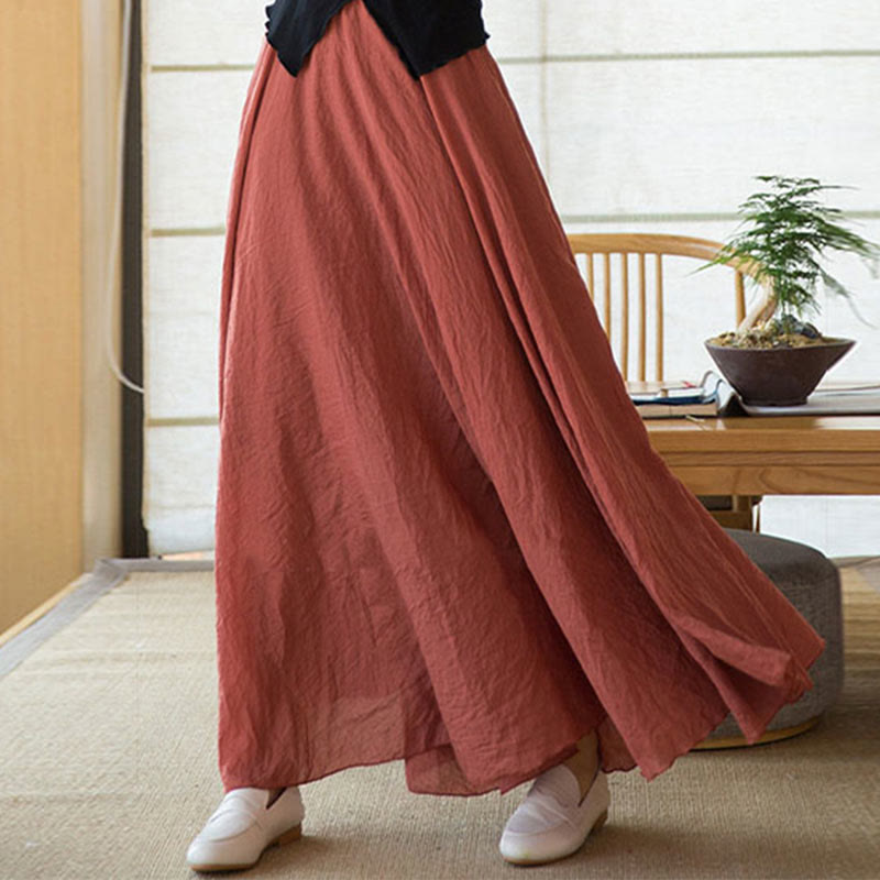 Solid Color Elastic High Waist Linen Skirt