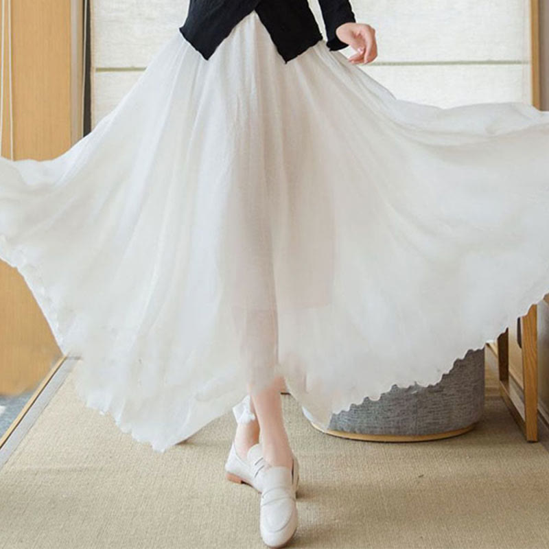 Solid Color Elastic High Waist Linen Skirt
