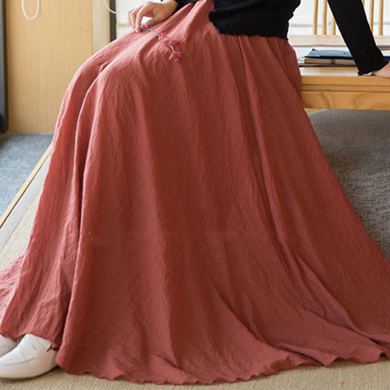 Solid Color Elastic High Waist Linen Skirt