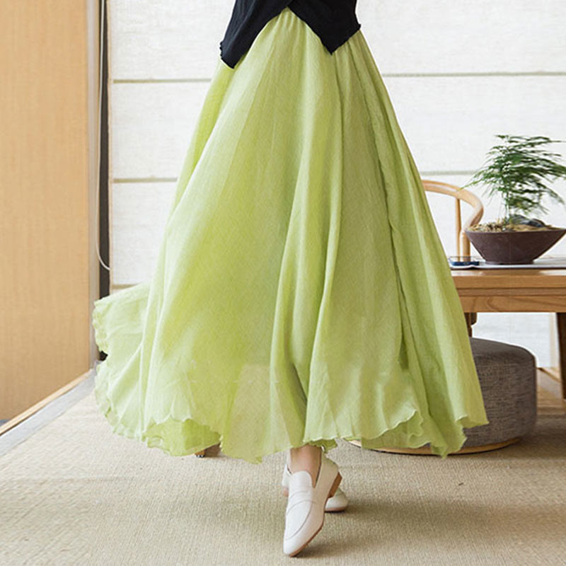 Solid Color Elastic High Waist Linen Skirt