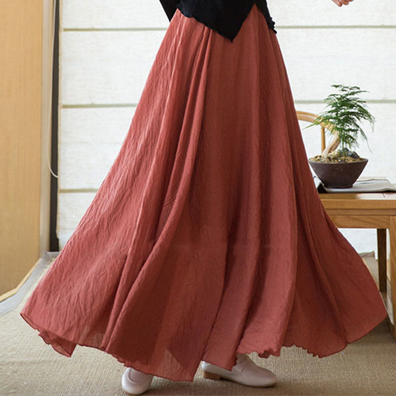 Solid Color Elastic High Waist Linen Skirt