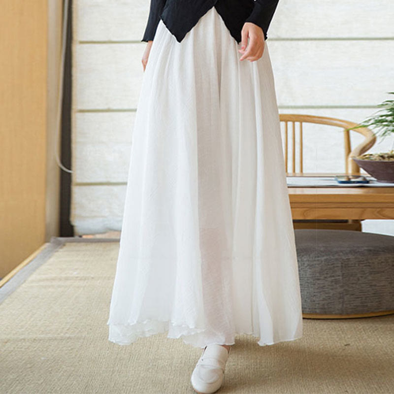 Solid Color Elastic High Waist Linen Skirt