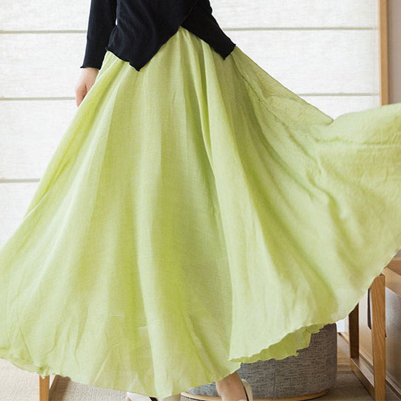 Solid Color Elastic High Waist Linen Skirt