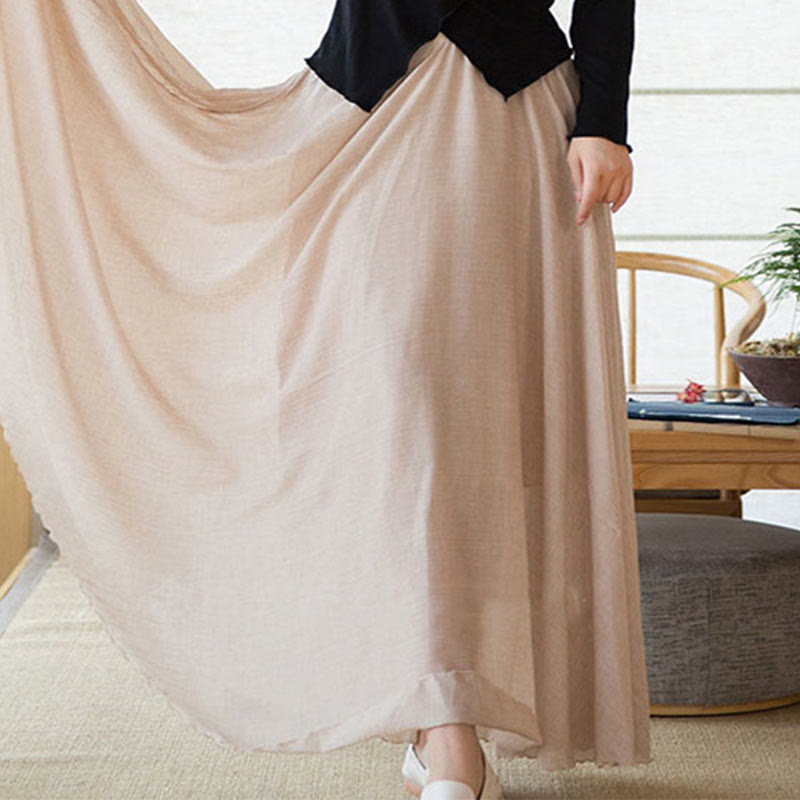 Solid Color Elastic High Waist Linen Skirt