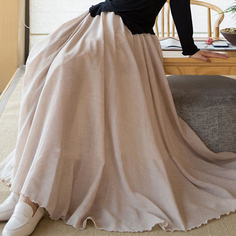 Solid Color Elastic High Waist Linen Skirt