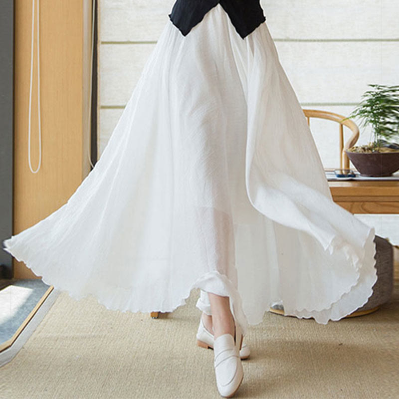 Solid Color Elastic High Waist Linen Skirt