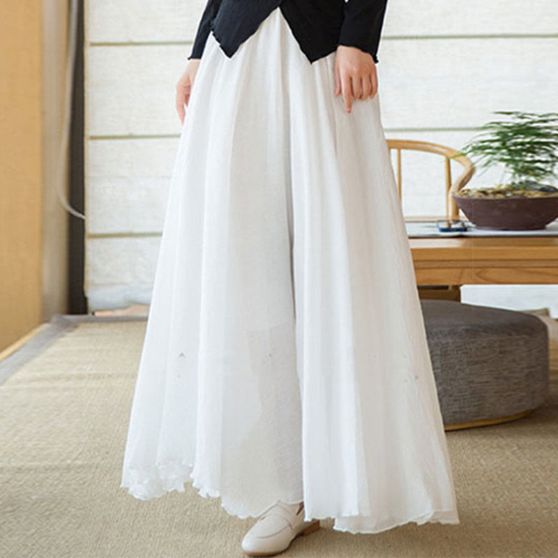 Solid Color Elastic High Waist Linen Skirt
