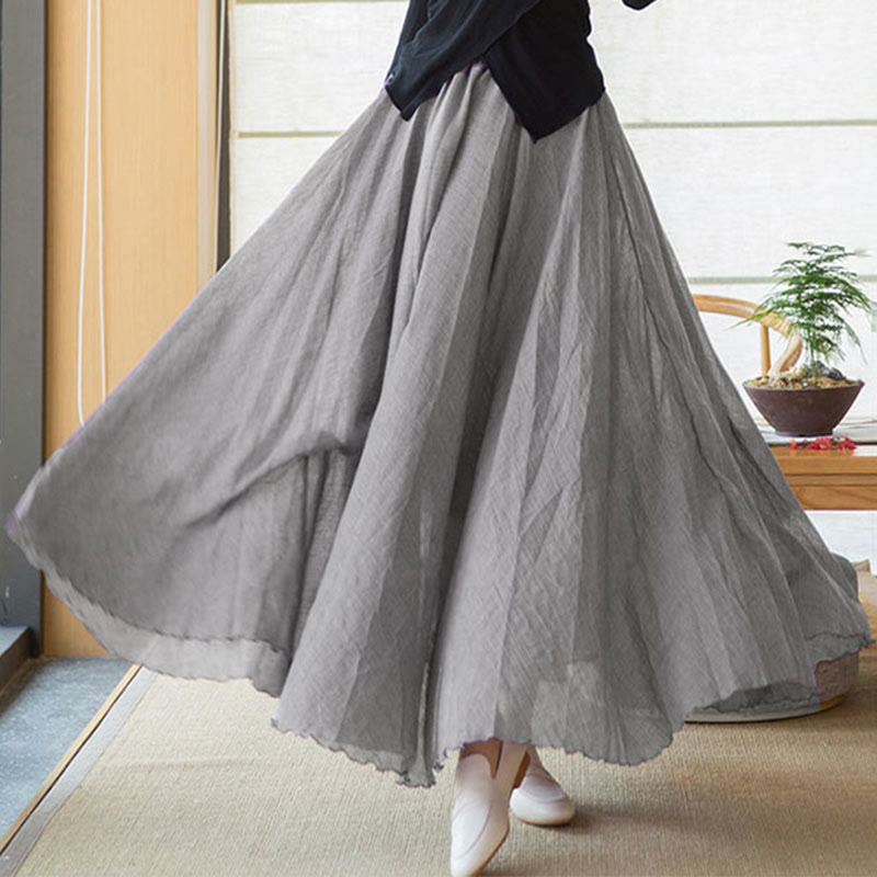 Solid Color Elastic High Waist Linen Skirt
