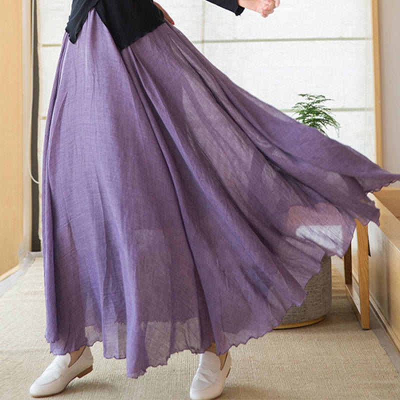 Solid Color Elastic High Waist Linen Skirt