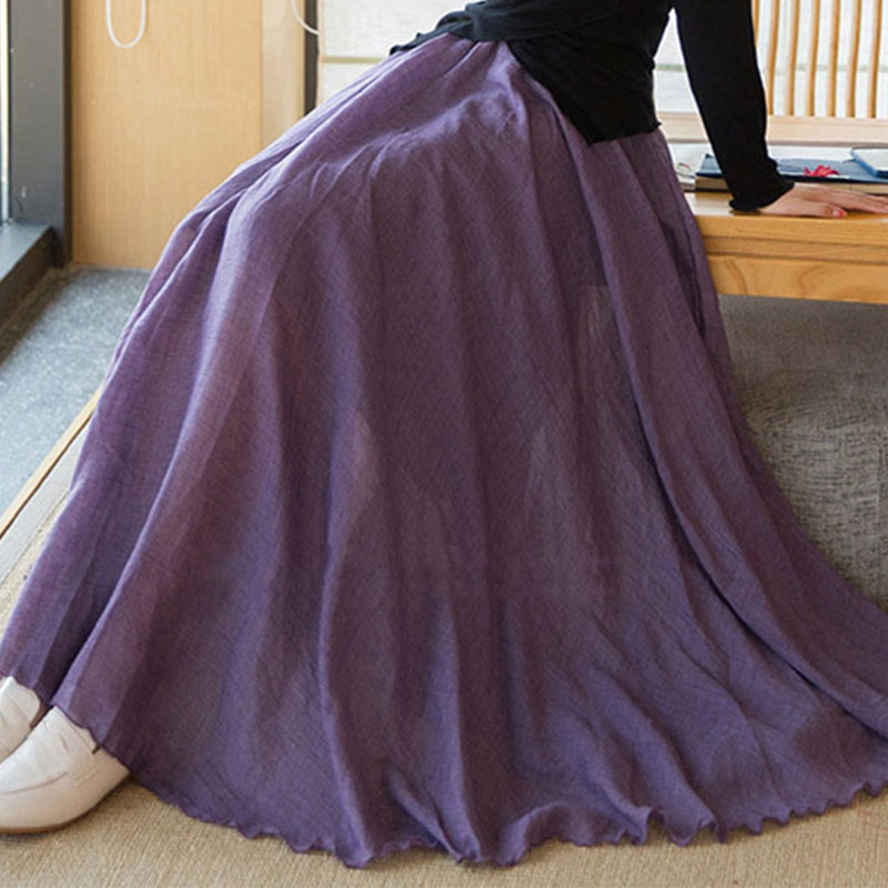 Solid Color Elastic High Waist Linen Skirt