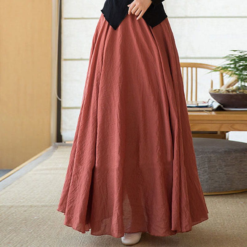 Solid Color Elastic High Waist Linen Skirt