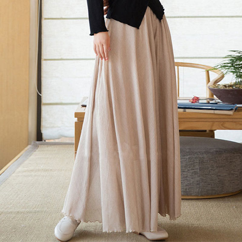 Solid Color Elastic High Waist Linen Skirt
