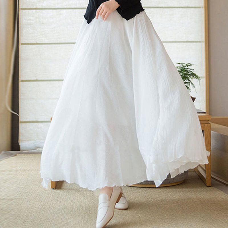 Solid Color Elastic High Waist Linen Skirt