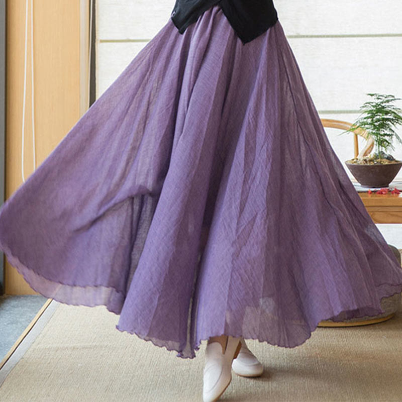 Solid Color Elastic High Waist Linen Skirt