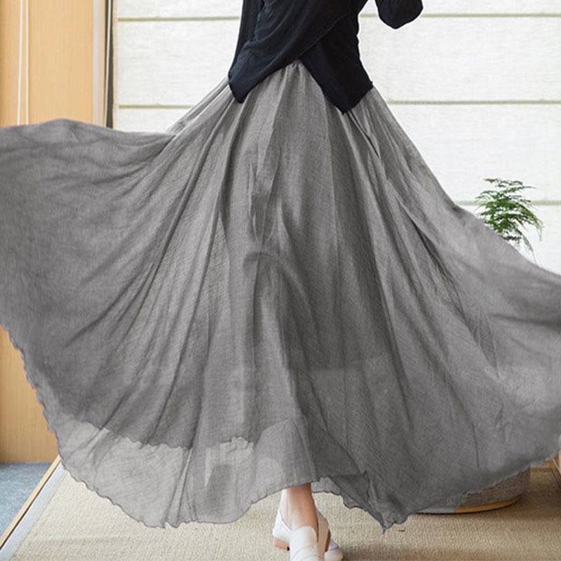 Solid Color Elastic High Waist Linen Skirt