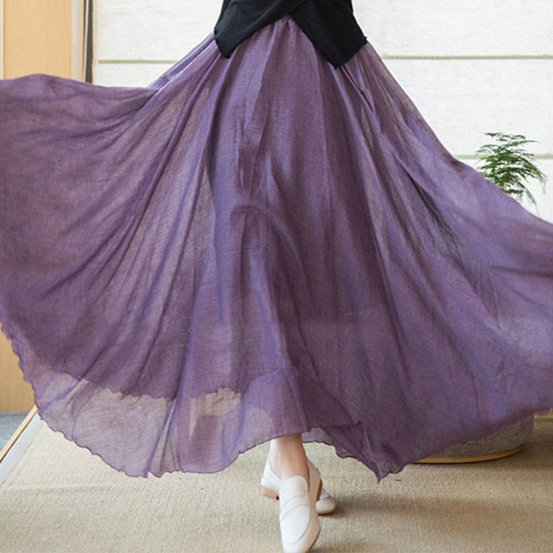 Solid Color Elastic High Waist Linen Skirt
