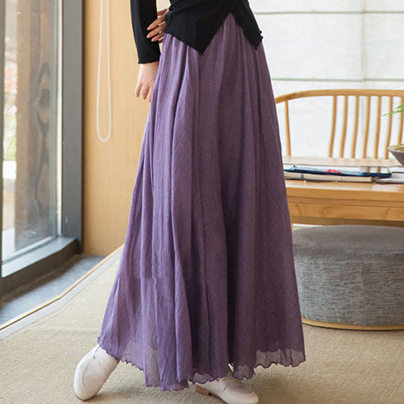 Solid Color Elastic High Waist Linen Skirt