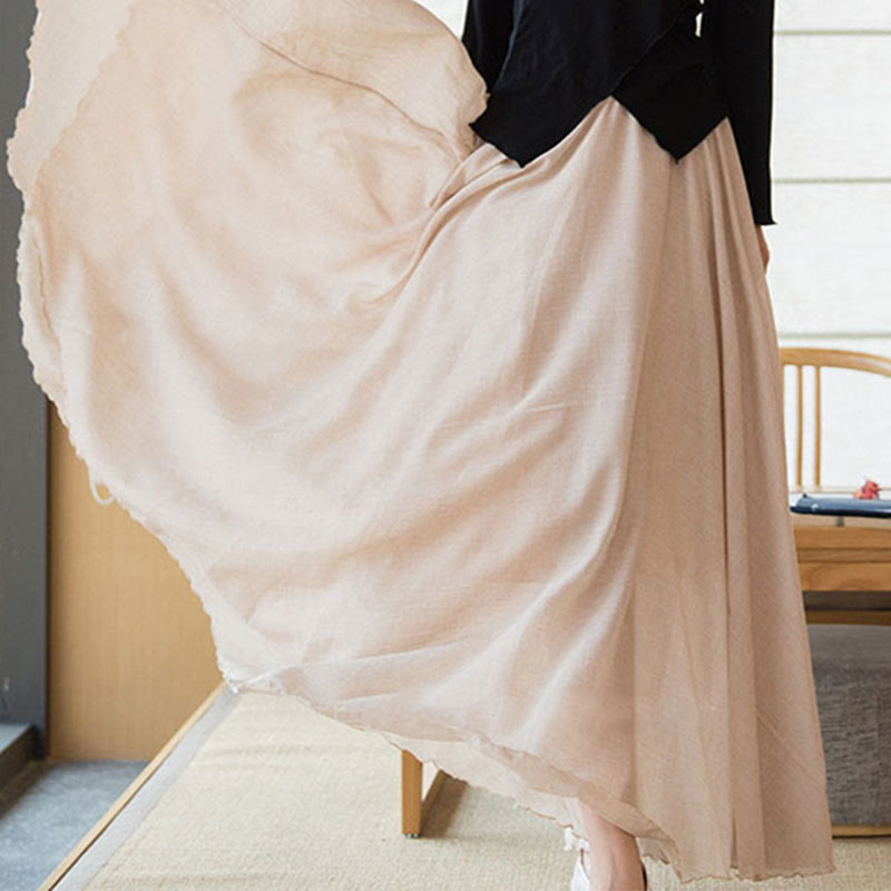 Solid Color Elastic High Waist Linen Skirt