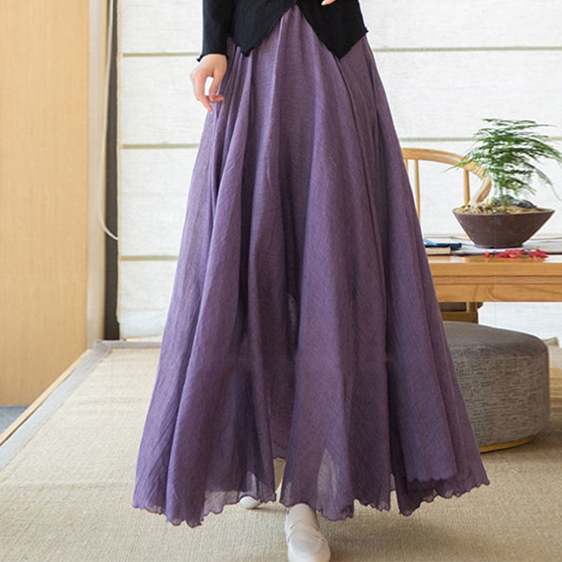 Solid Color Elastic High Waist Linen Skirt