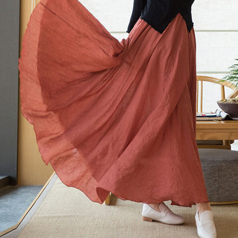 Solid Color Elastic High Waist Linen Skirt