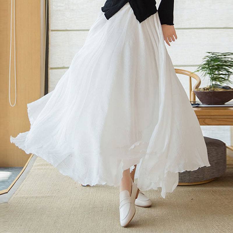 Solid Color Elastic High Waist Linen Skirt