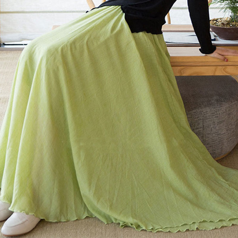 Solid Color Elastic High Waist Linen Skirt