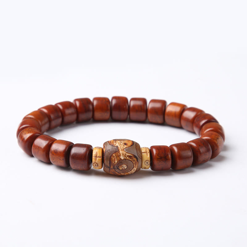 Tibetan Bone Bead Bracelet with Dzi, Tiger Eye, Jasper & Sacred Gemstone Accents