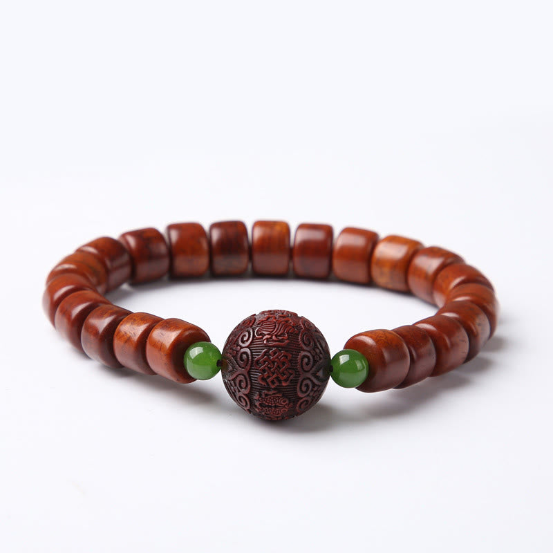 Tibetan Bone Bead Bracelet with Dzi, Tiger Eye, Jasper & Sacred Gemstone Accents