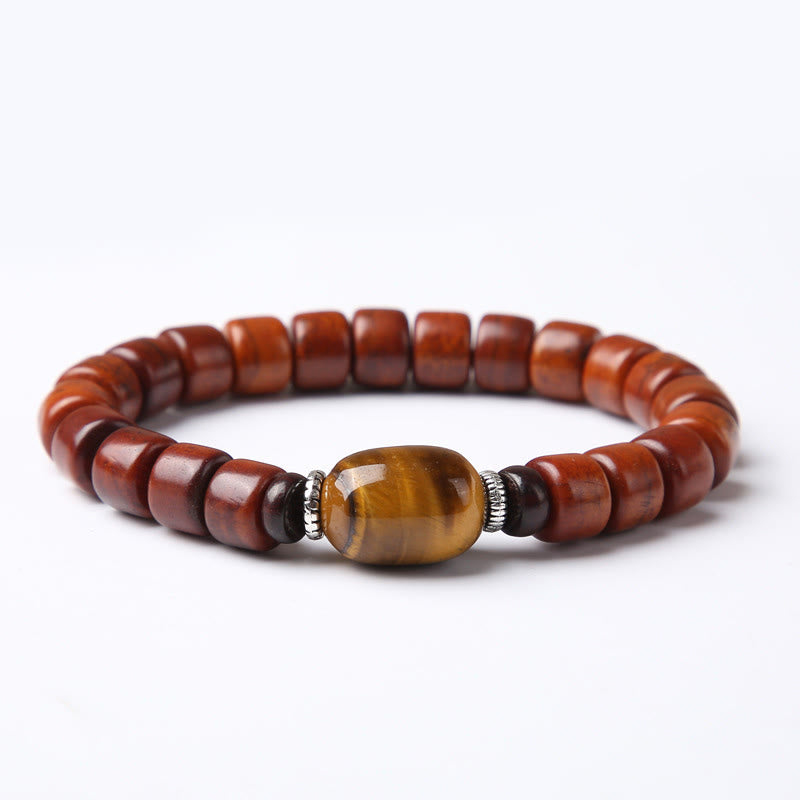 Tibetan Bone Bead Bracelet with Dzi, Tiger Eye, Jasper & Sacred Gemstone Accents