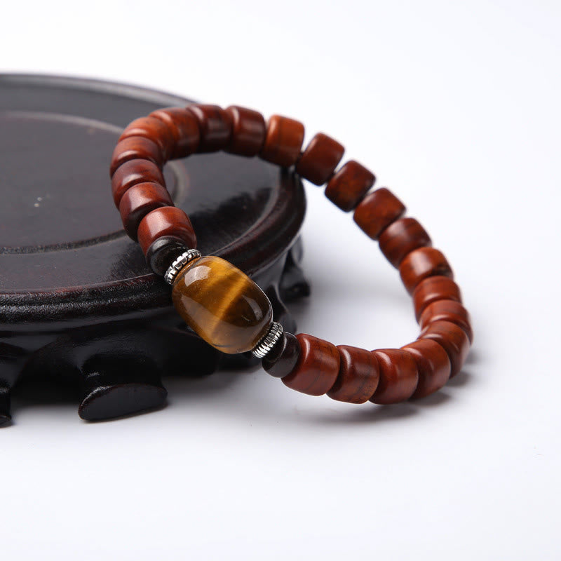 Tibetan Bone Bead Bracelet with Dzi, Tiger Eye, Jasper & Sacred Gemstone Accents