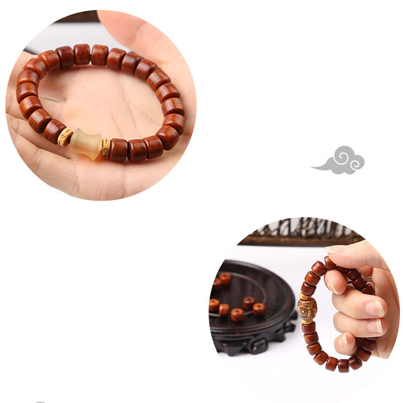 Tibetan Bone Bead Bracelet with Dzi, Tiger Eye, Jasper & Sacred Gemstone Accents
