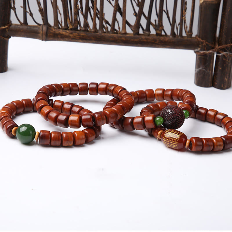Tibetan Bone Bead Bracelet with Dzi, Tiger Eye, Jasper & Sacred Gemstone Accents