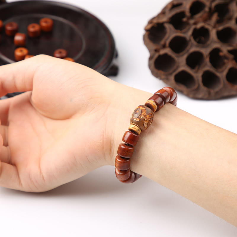 Tibetan Bone Bead Bracelet with Dzi, Tiger Eye, Jasper & Sacred Gemstone Accents