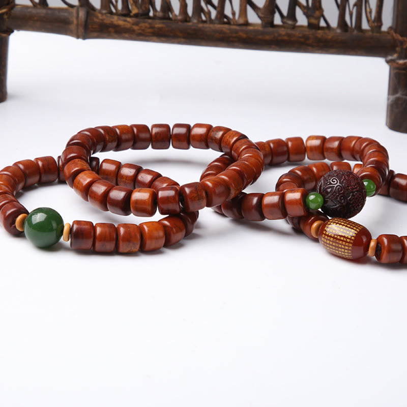 Tibetan Bone Bead Bracelet with Dzi, Tiger Eye, Jasper & Sacred Gemstone Accents