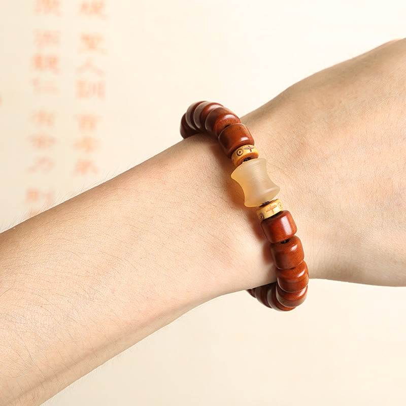 Tibetan Bone Bead Bracelet with Dzi, Tiger Eye, Jasper & Sacred Gemstone Accents