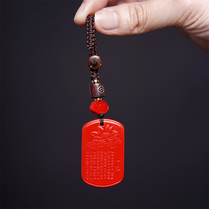 Natural Cinnabar Heart Sutra Blessing Key Chain